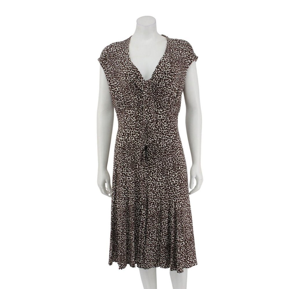 Vintage Y2K Talbots Leopard Print Stretch Jersey Tie Bodice Sheath Dress Size 10